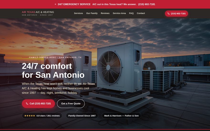 Screenshot of the Air Texas A/C and Heating website homepage
