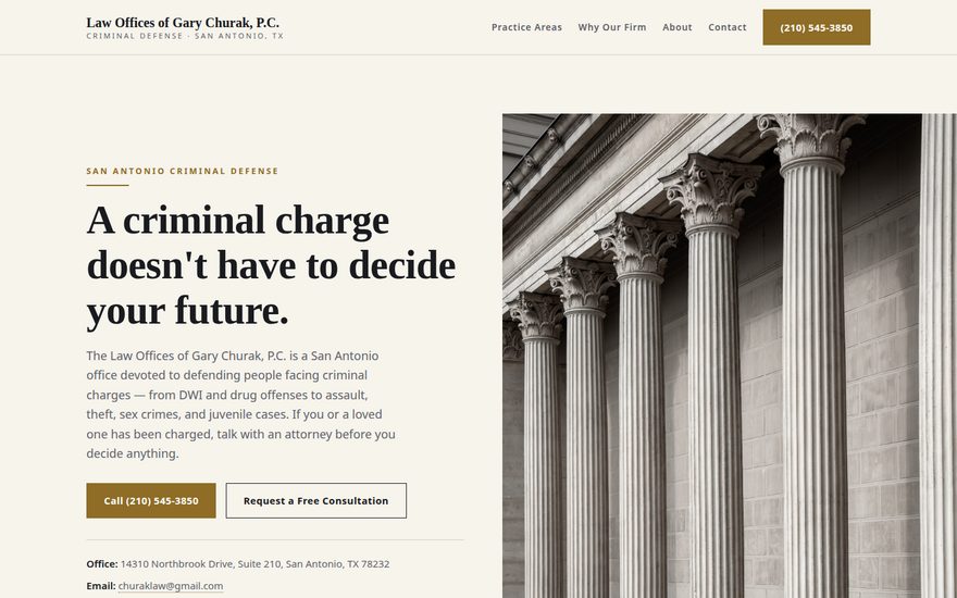 Screenshot of the Law Offices of Gary Churak website homepage