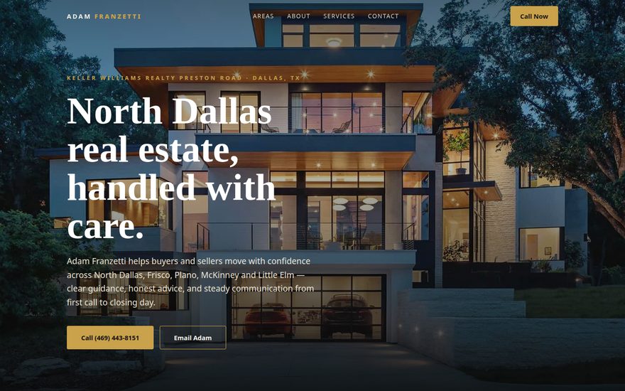 Screenshot of the Adam Franzetti real estate website homepage